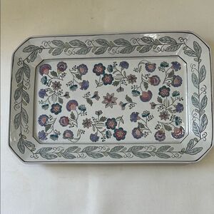 Jena Hall Ceramic Inspirations Art Tray 5 Lb 3.4 Platter White Pink Blue Floral